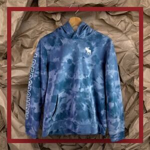 Abercrombie & Fitch Kids 15/16 Blue Tie Dye Spellout Pullover Hoodie Sweatshirt